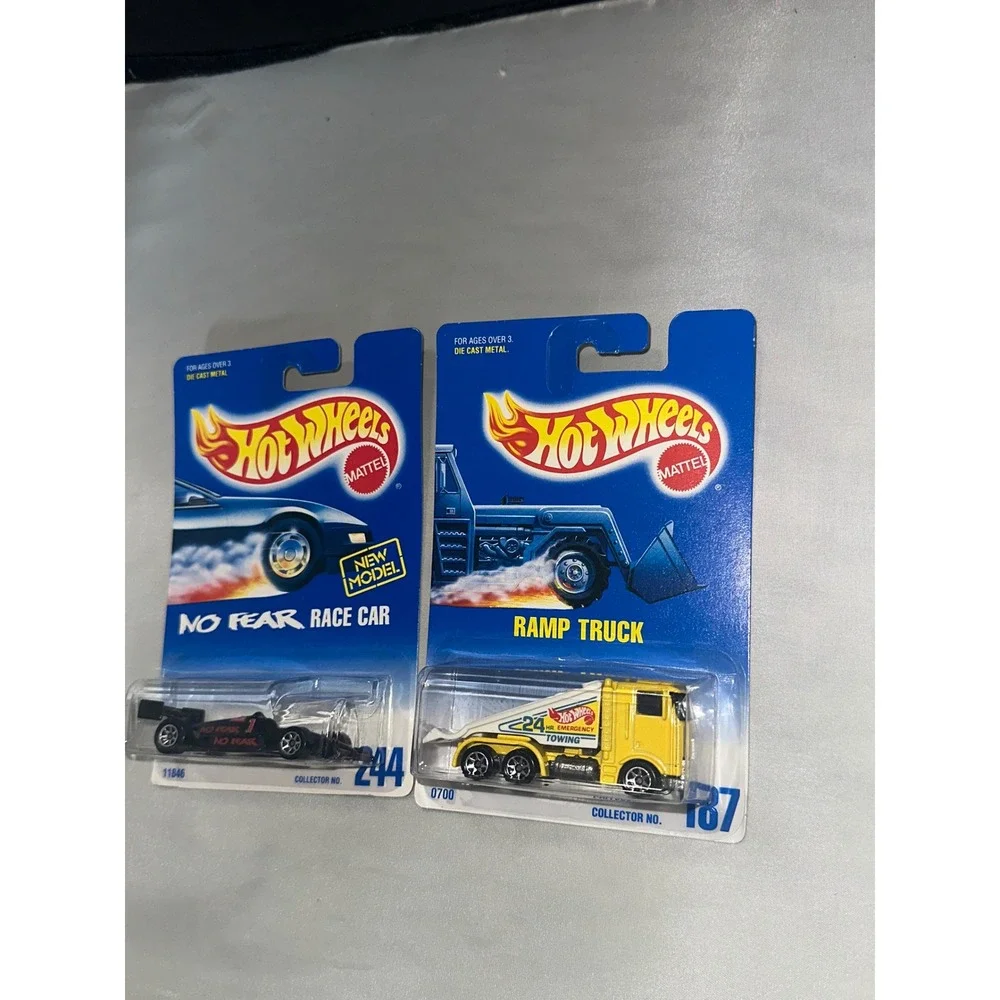 Vintage Hot Wheels No Fear Race Car 244 & Ramp Truck 187 Diecast Lot 1991 Mattel